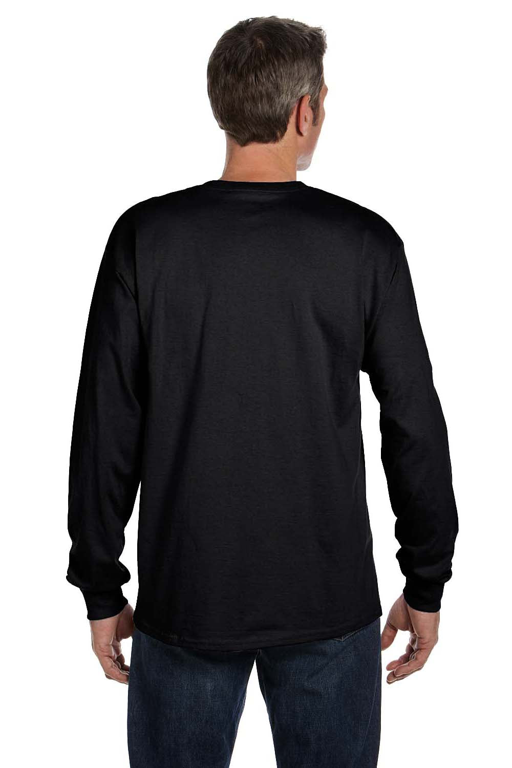 Hanes 5596 Mens ComfortSoft Long Sleeve Crewneck T-Shirt w/ Pocket Black Back