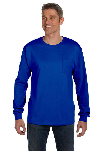 Hanes 5596 Mens ComfortSoft Long Sleeve Crewneck T-Shirt w/ Pocket Royal Blue Front