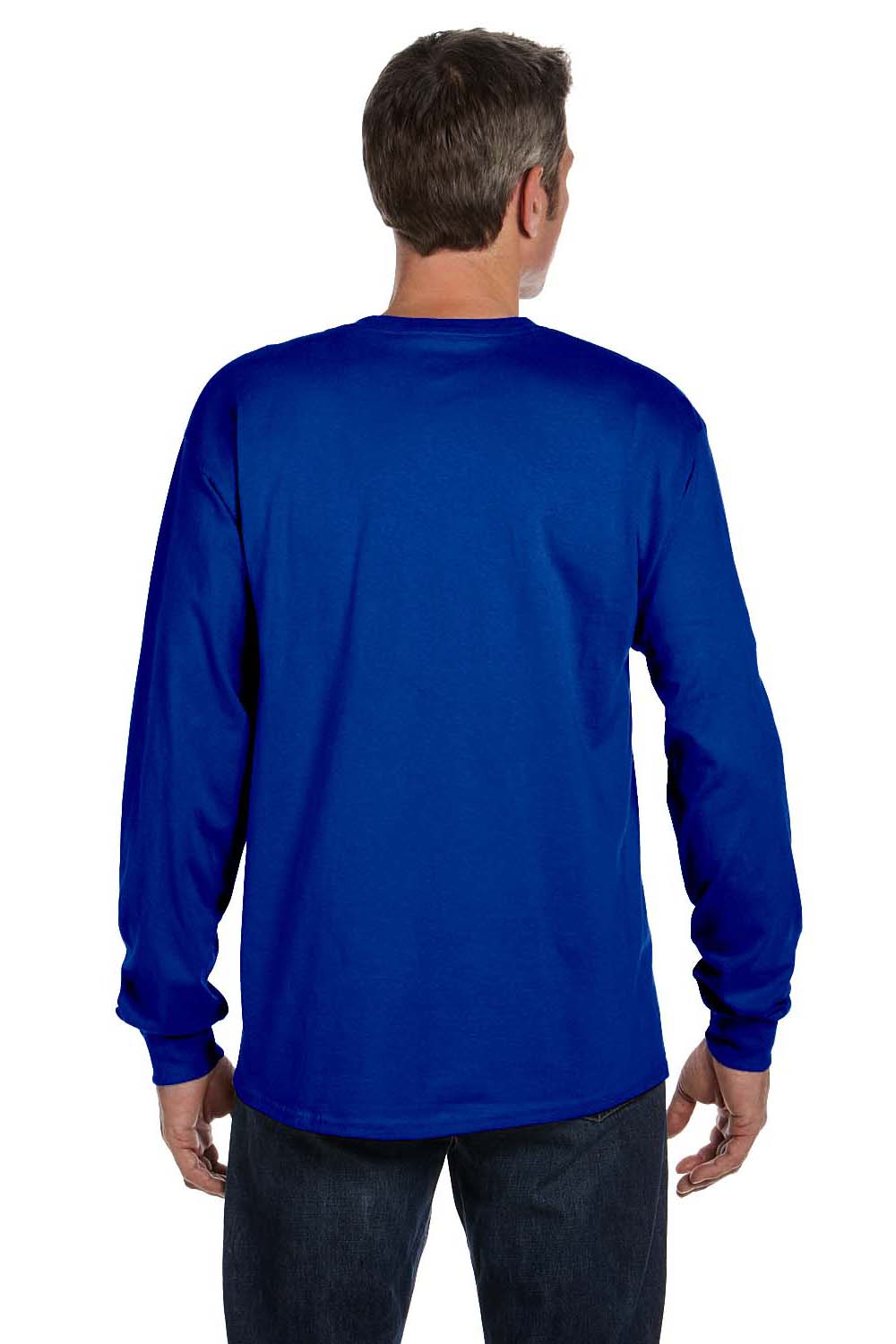 Hanes 5596 Mens ComfortSoft Long Sleeve Crewneck T-Shirt w/ Pocket Royal Blue Back
