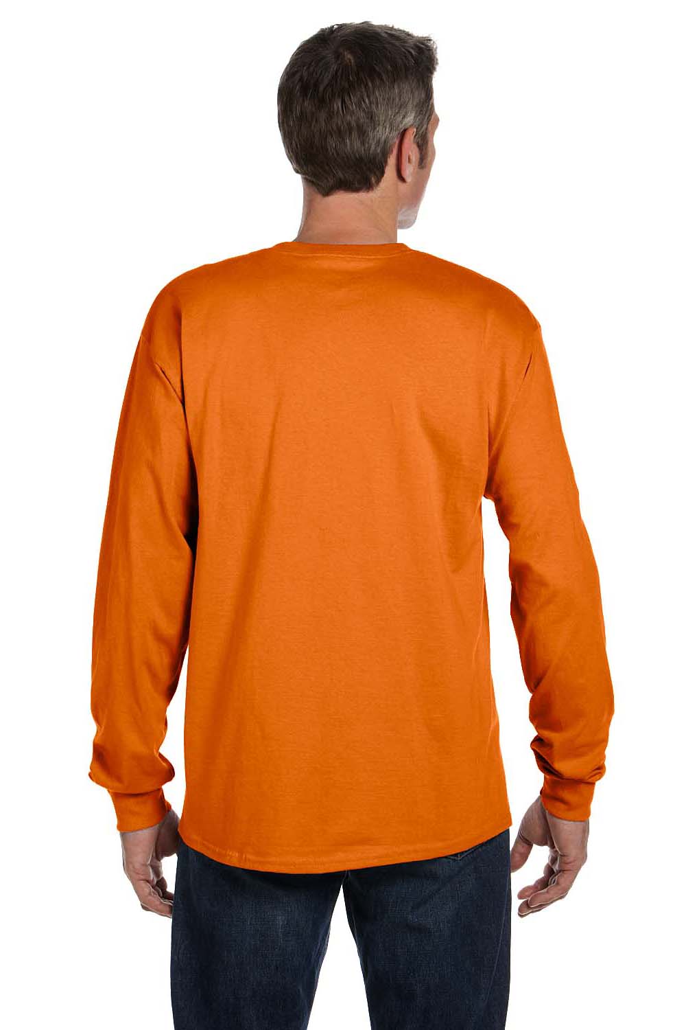 Hanes 5596 Mens ComfortSoft Long Sleeve Crewneck T-Shirt w/ Pocket Orange Back