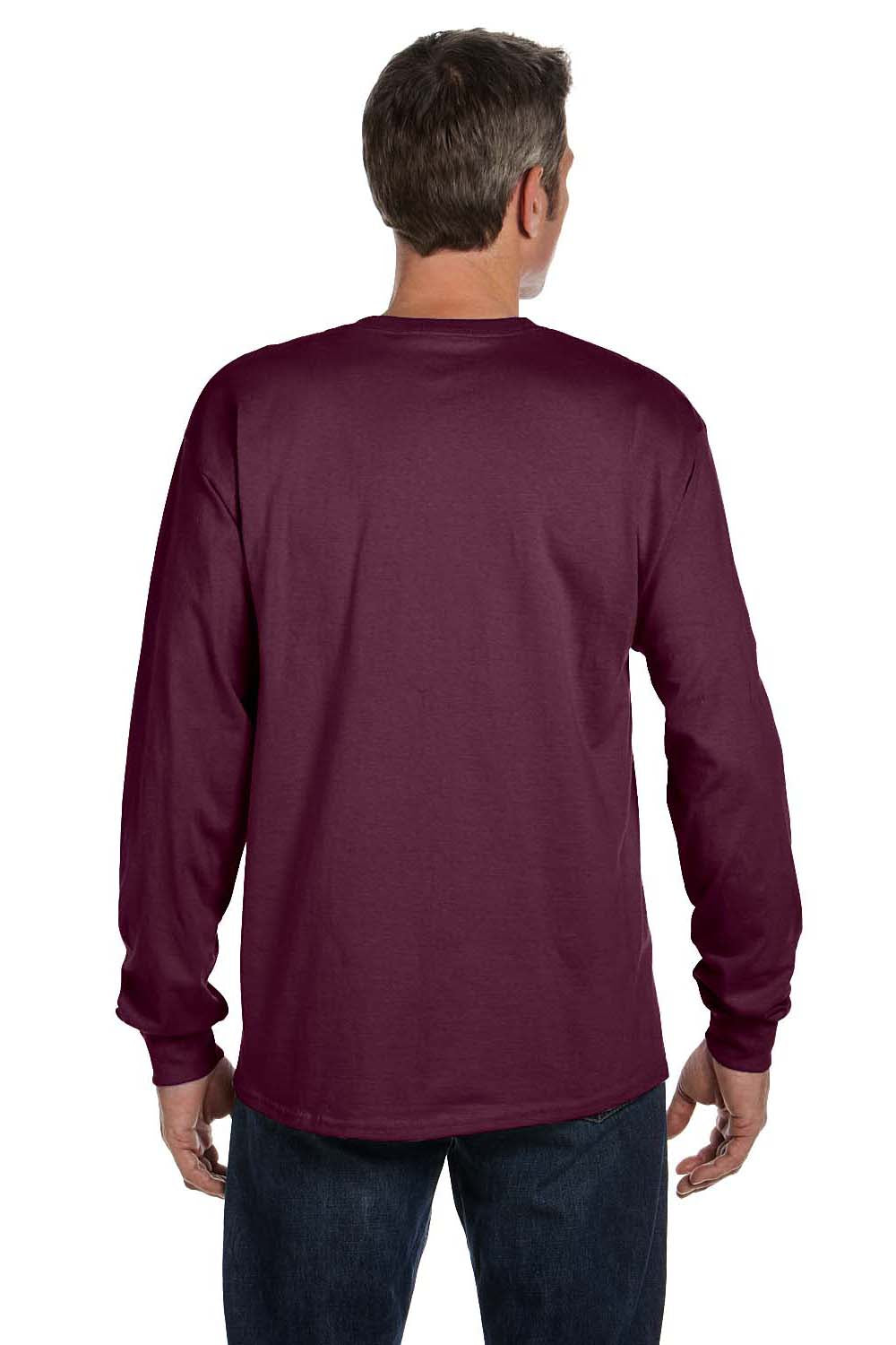 Hanes 5596 Mens ComfortSoft Long Sleeve Crewneck T-Shirt w/ Pocket Maroon Back