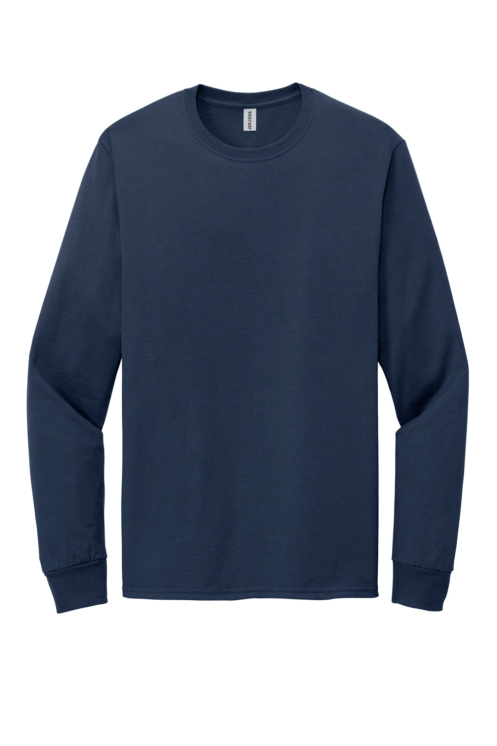 Jerzees 560LS Mens Premium Blend Ring Spun Long Sleeve Crewneck T-Shirt Navy Blue Flat Front