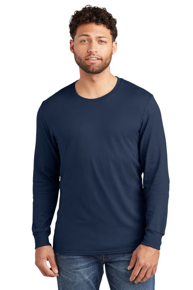 Jerzees 560LS Mens Premium Blend Ring Spun Long Sleeve Crewneck T-Shirt Navy Blue Front