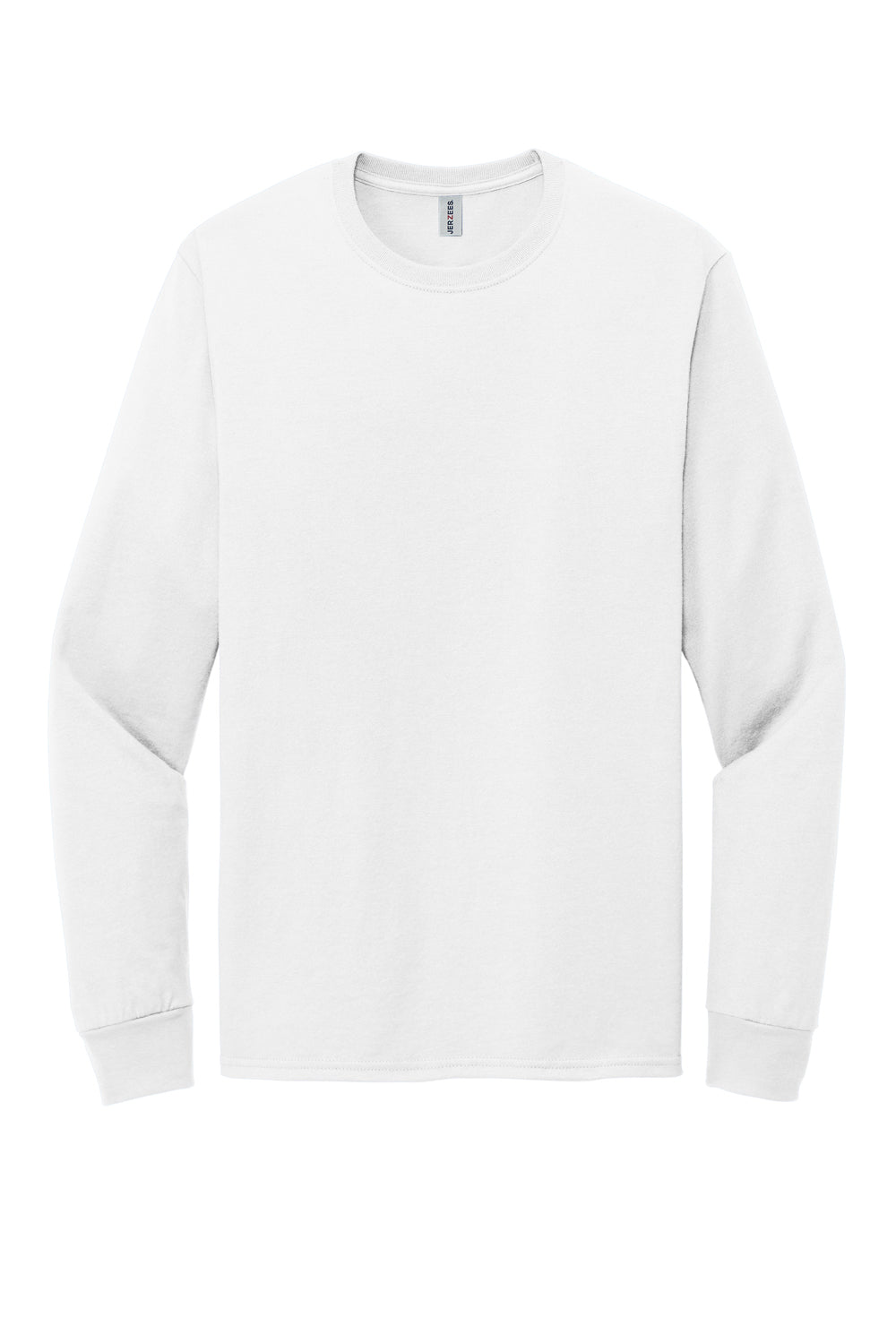 Jerzees 560LS Mens Premium Blend Ring Spun Long Sleeve Crewneck T-Shirt White Flat Front