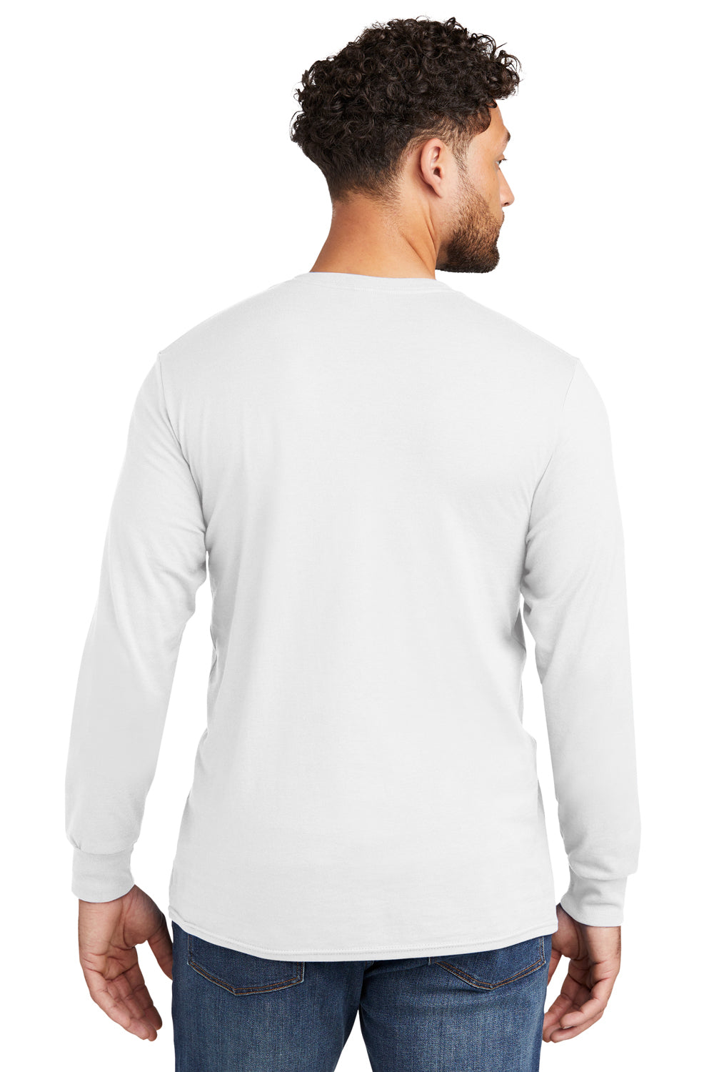 Jerzees 560LS Mens Premium Blend Ring Spun Long Sleeve Crewneck T-Shirt White Back