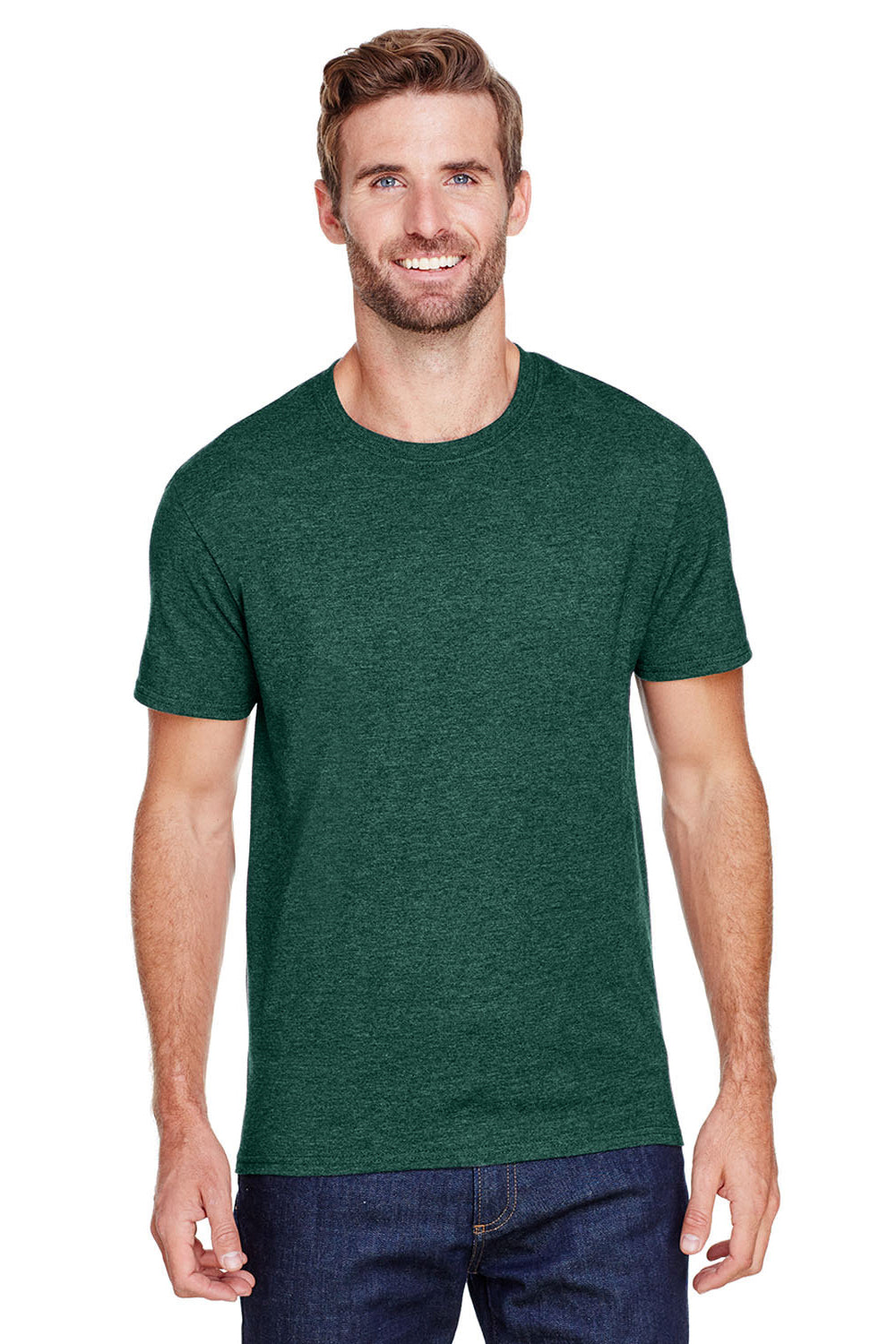 Jerzees 560MR Mens Premium Blend Short Sleeve Crewneck T-Shirt Heather Forest Green Front