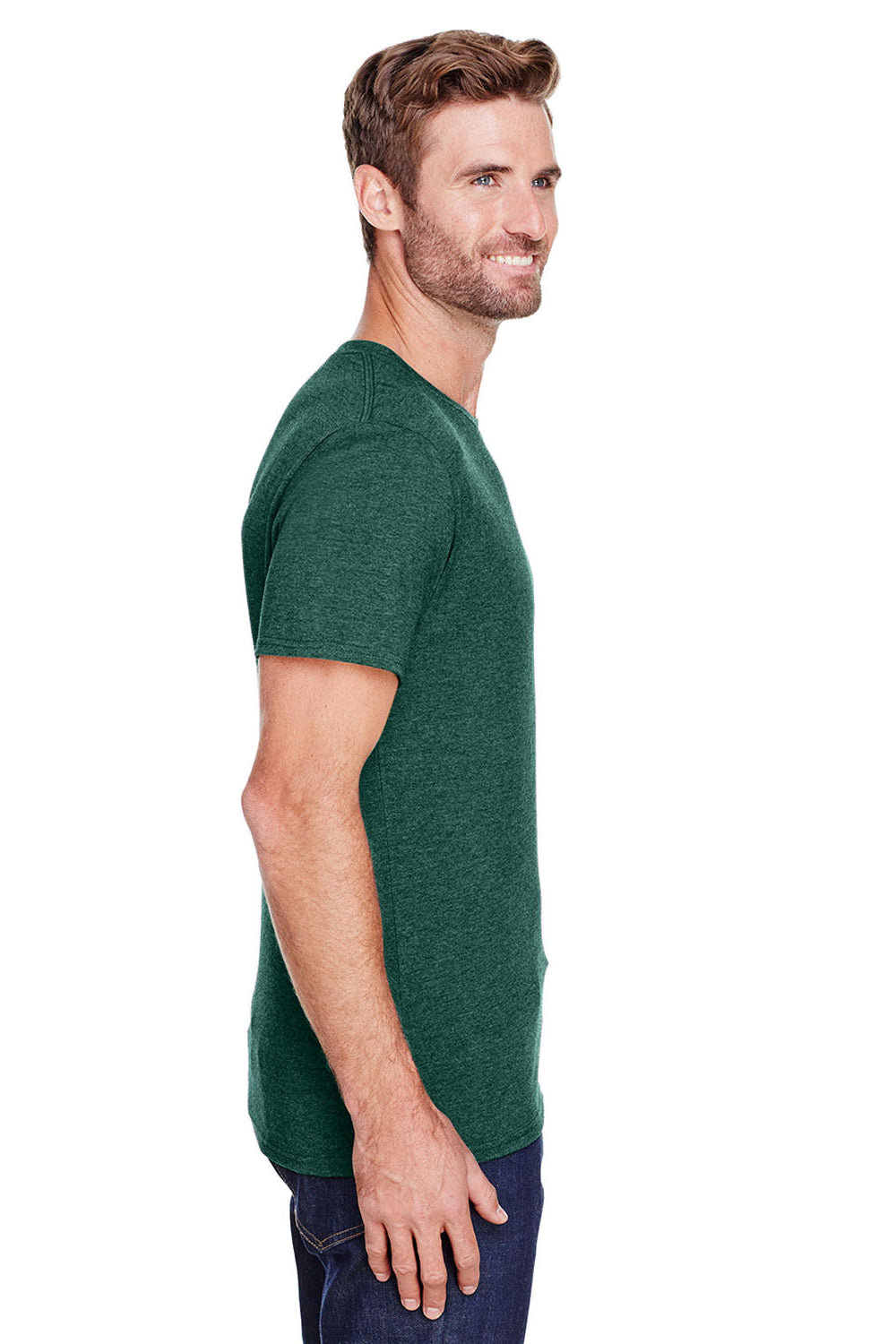 Jerzees 560MR Mens Premium Blend Short Sleeve Crewneck T-Shirt Heather Forest Green Side