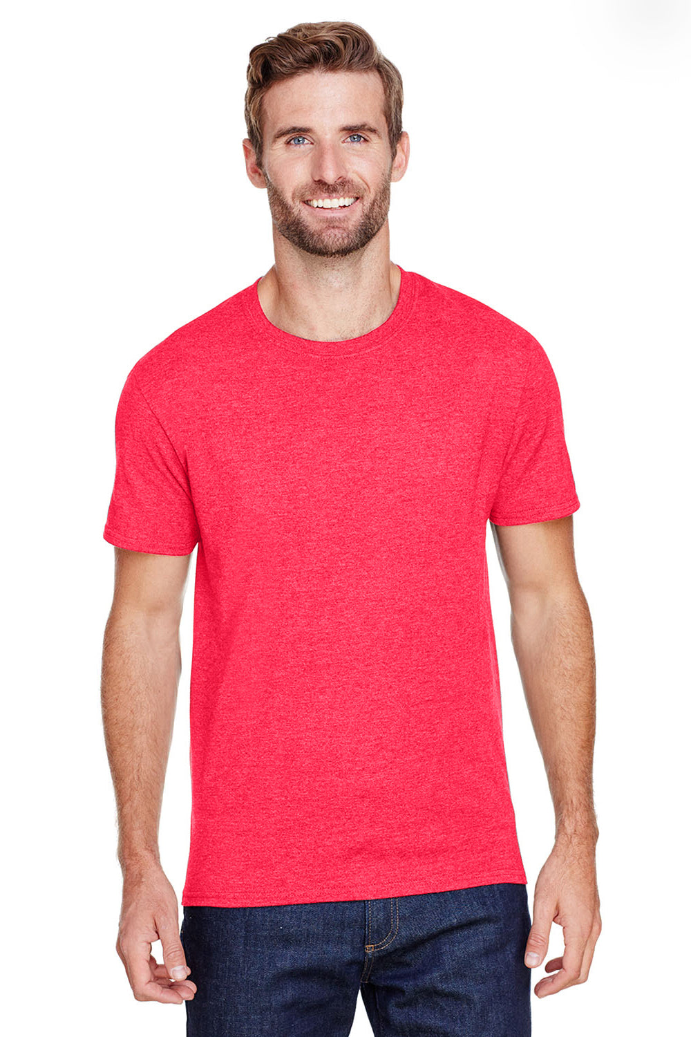 Jerzees 560MR Mens Premium Blend Short Sleeve Crewneck T-Shirt Heather Fiery Red Front