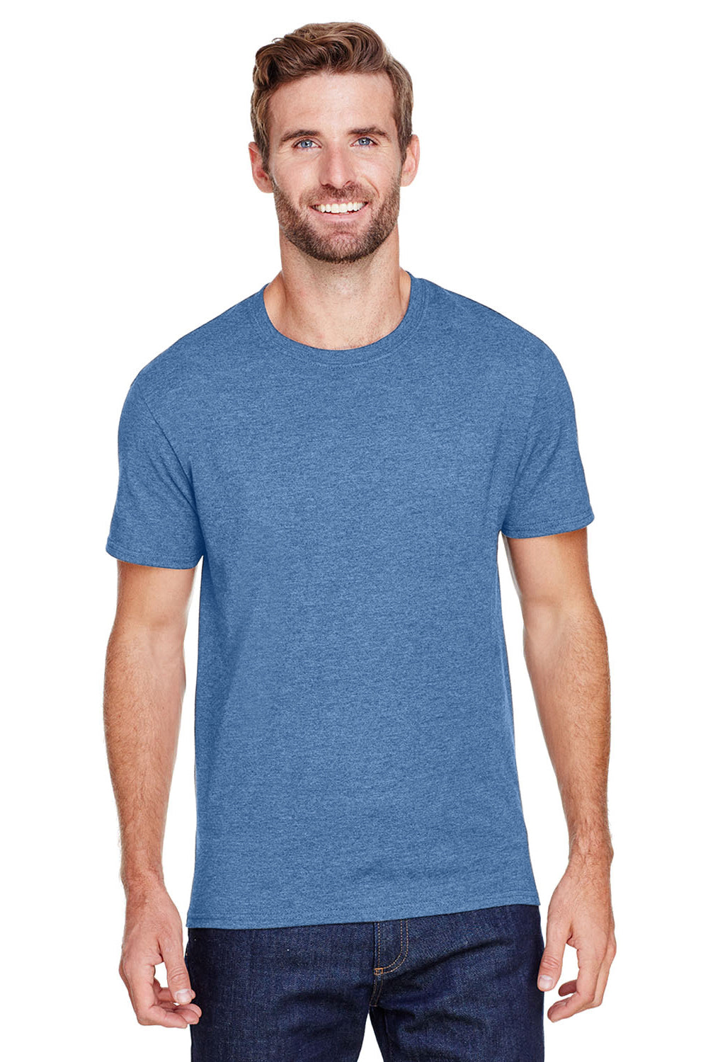 Jerzees 560MR Mens Premium Blend Short Sleeve Crewneck T-Shirt Heather Denim Blue Front