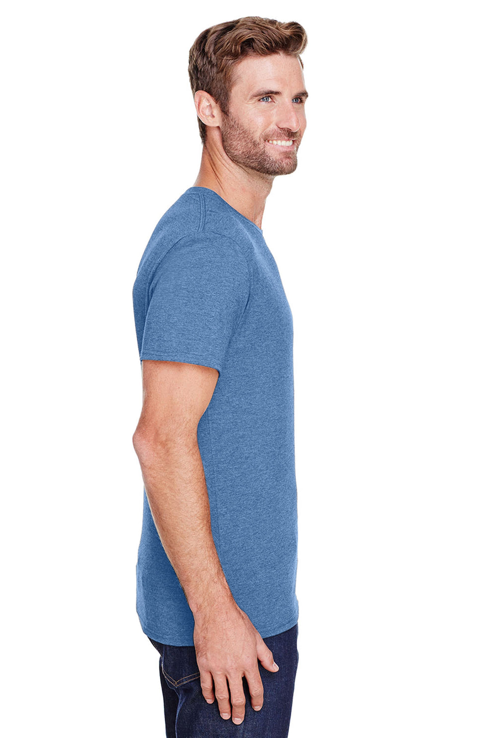 Jerzees 560MR Mens Premium Blend Short Sleeve Crewneck T-Shirt Heather Denim Blue Side