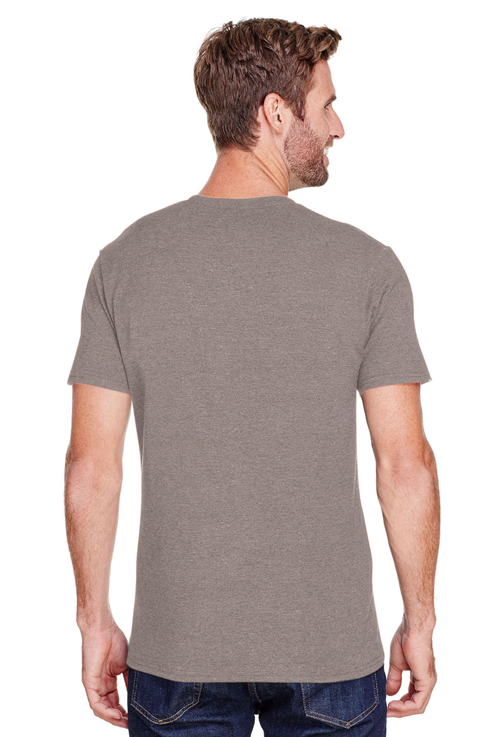 Jerzees 560MR Mens Premium Blend Short Sleeve Crewneck T-Shirt Heather Taupe Brown Back
