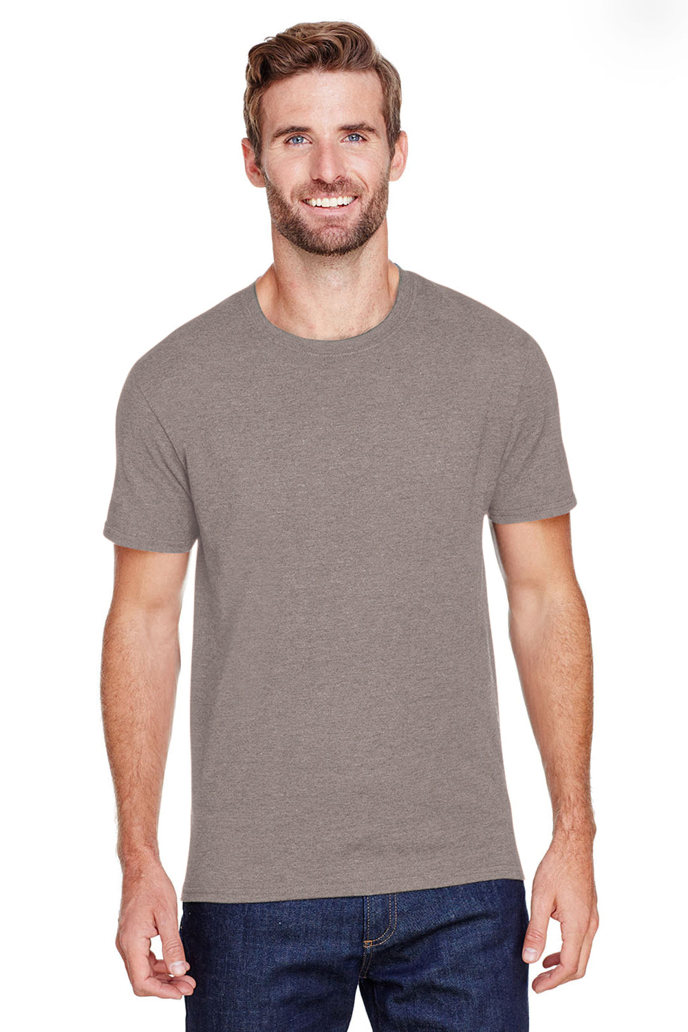 Jerzees 560MR Mens Premium Blend Short Sleeve Crewneck T-Shirt Heather Taupe Brown Front