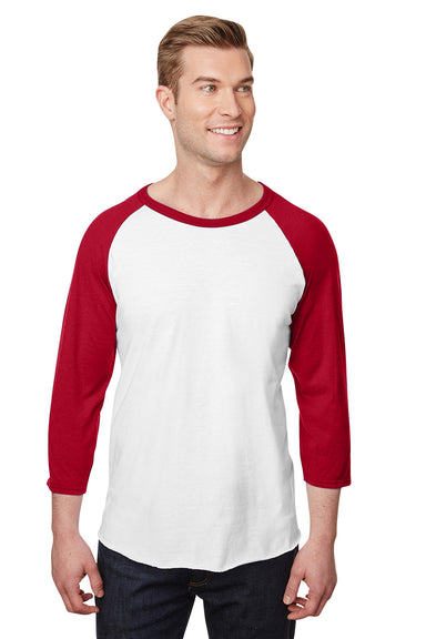 Jerzees 560RR Mens Premium Blend Baseball 3/4 Sleeve Crewneck T-Shirt White/Red Front