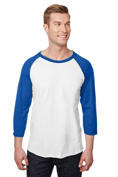 Jerzees 560RR Mens Premium Blend Baseball 3/4 Sleeve Crewneck T-Shirt White/Royal Blue Front