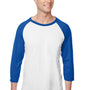 Jerzees Mens Premium Blend Baseball Moisture Wicking 3/4 Sleeve Crewneck T-Shirt - White/Royal Blue - Closeout