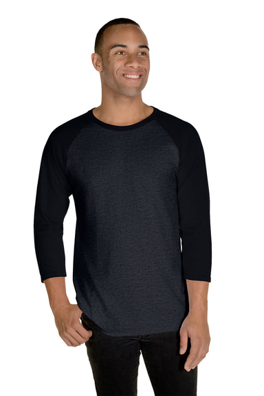 Jerzees 560RR Mens Premium Blend Baseball 3/4 Sleeve Crewneck T-Shirt Heather Black/Black Front