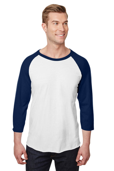 Jerzees 560RR Mens Premium Blend Baseball 3/4 Sleeve Crewneck T-Shirt White//Navy Blue Front