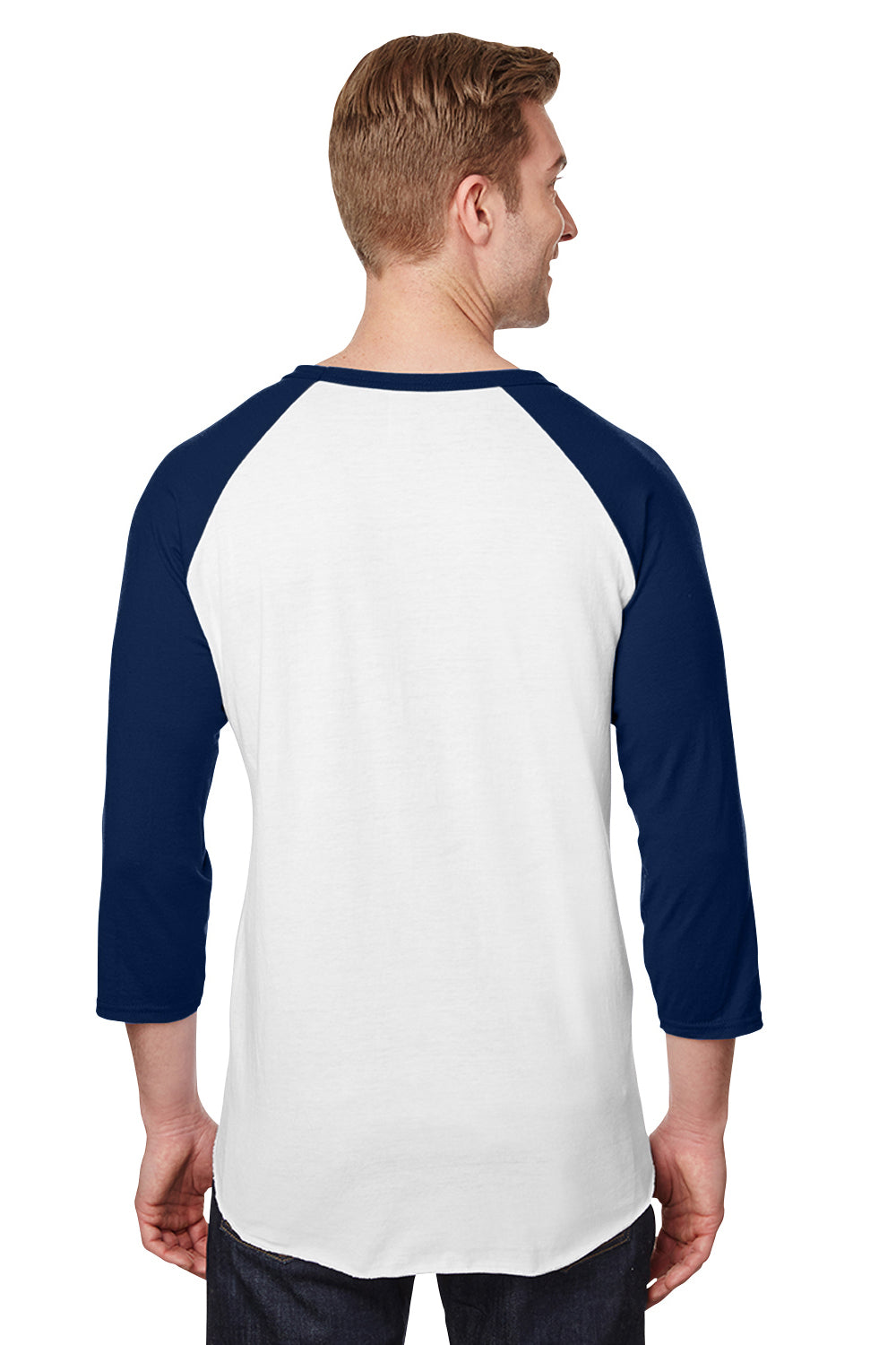Jerzees 560RR Mens Premium Blend Baseball 3/4 Sleeve Crewneck T-Shirt White//Navy Blue Back