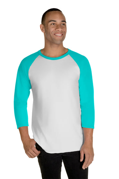 Jerzees 560RR Mens Premium Blend Baseball 3/4 Sleeve Crewneck T-Shirt White/Scuba Blue Front
