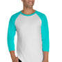 Jerzees Mens Premium Blend Baseball Moisture Wicking 3/4 Sleeve Crewneck T-Shirt - White/Scuba Blue