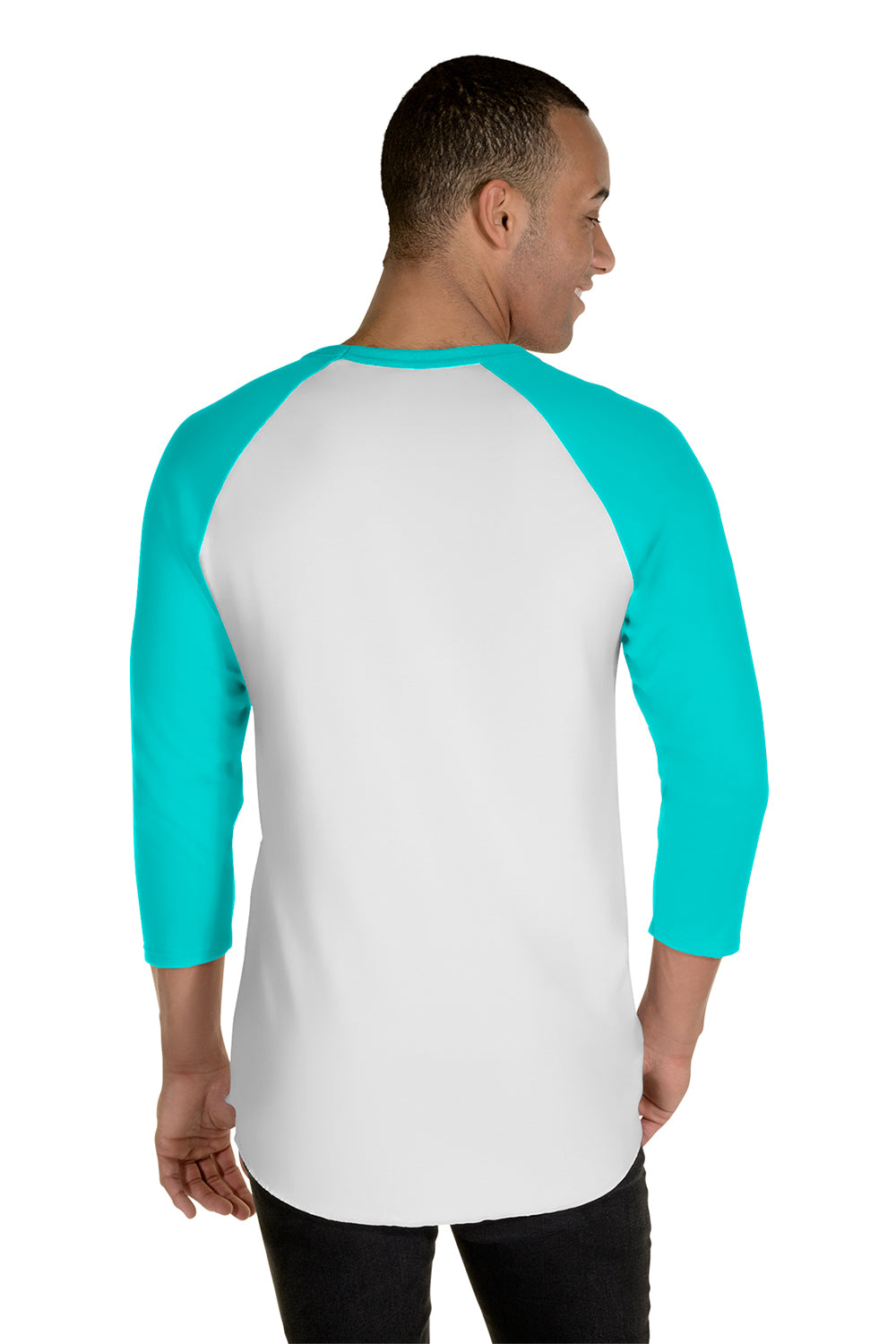 Jerzees 560RR Mens Premium Blend Baseball 3/4 Sleeve Crewneck T-Shirt White/Scuba Blue Back