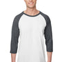 Jerzees Mens Premium Blend Baseball Moisture Wicking 3/4 Sleeve Crewneck T-Shirt - White/Heather Charcoal Grey