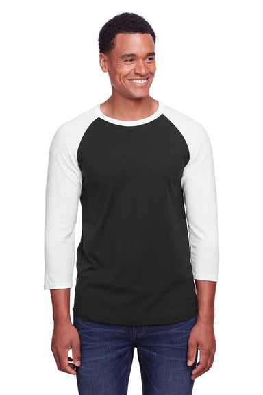 Jerzees 560RR Mens Premium Blend Baseball 3/4 Sleeve Crewneck T-Shirt Black/White Front
