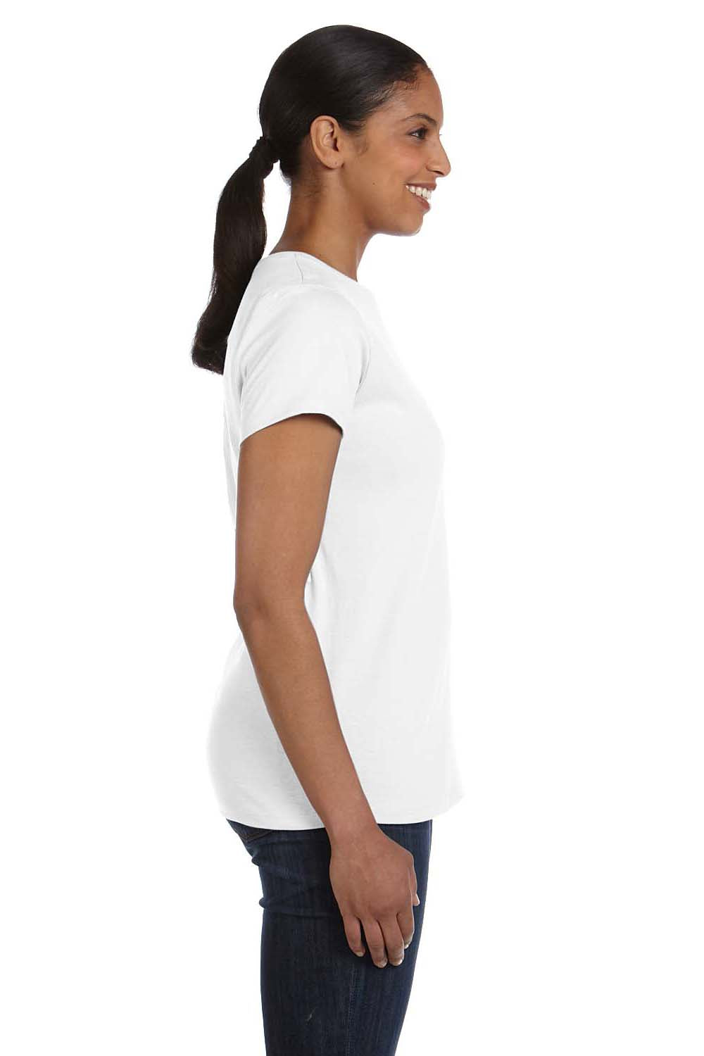Hanes 5680 Womens ComfortSoft Short Sleeve Crewneck T-Shirt White Side