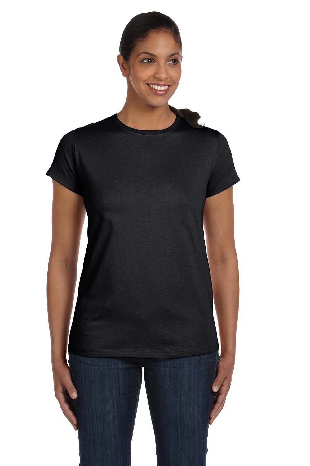 Hanes 5680 Womens ComfortSoft Short Sleeve Crewneck T-Shirt Black Front