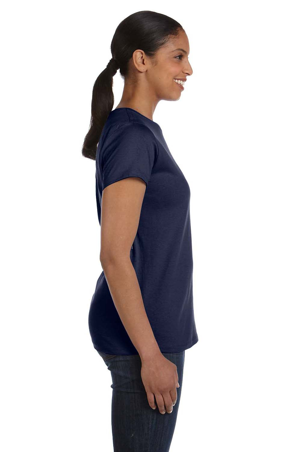 Hanes 5680 Womens ComfortSoft Short Sleeve Crewneck T-Shirt Navy Blue Side