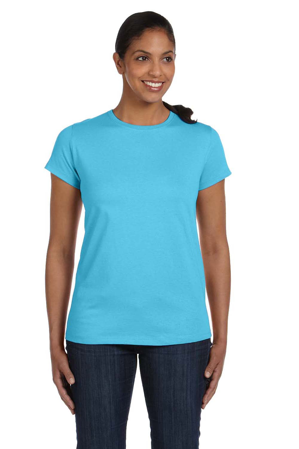 Hanes 5680 Womens ComfortSoft Short Sleeve Crewneck T-Shirt Blue Horizon Front