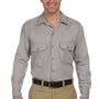 Dickies Mens Moisture Wicking Long Sleeve Button Down Shirt w/ Double Pockets - Silver Grey