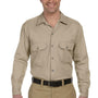 Dickies Mens Moisture Wicking Long Sleeve Button Down Shirt w/ Double Pockets - Khaki