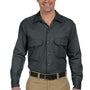 Dickies Mens Moisture Wicking Long Sleeve Button Down Shirt w/ Double Pockets - Charcoal Grey