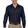 Dickies Mens Moisture Wicking Long Sleeve Button Down Shirt w/ Double Pockets - Dark Navy Blue