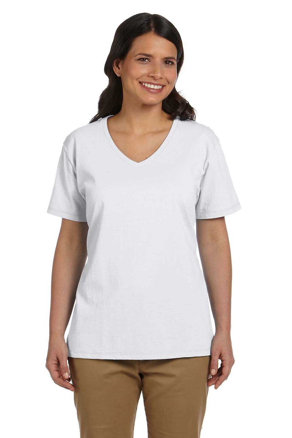 Hanes 5780 Womens ComfortSoft Short Sleeve V-Neck T-Shirt White Front