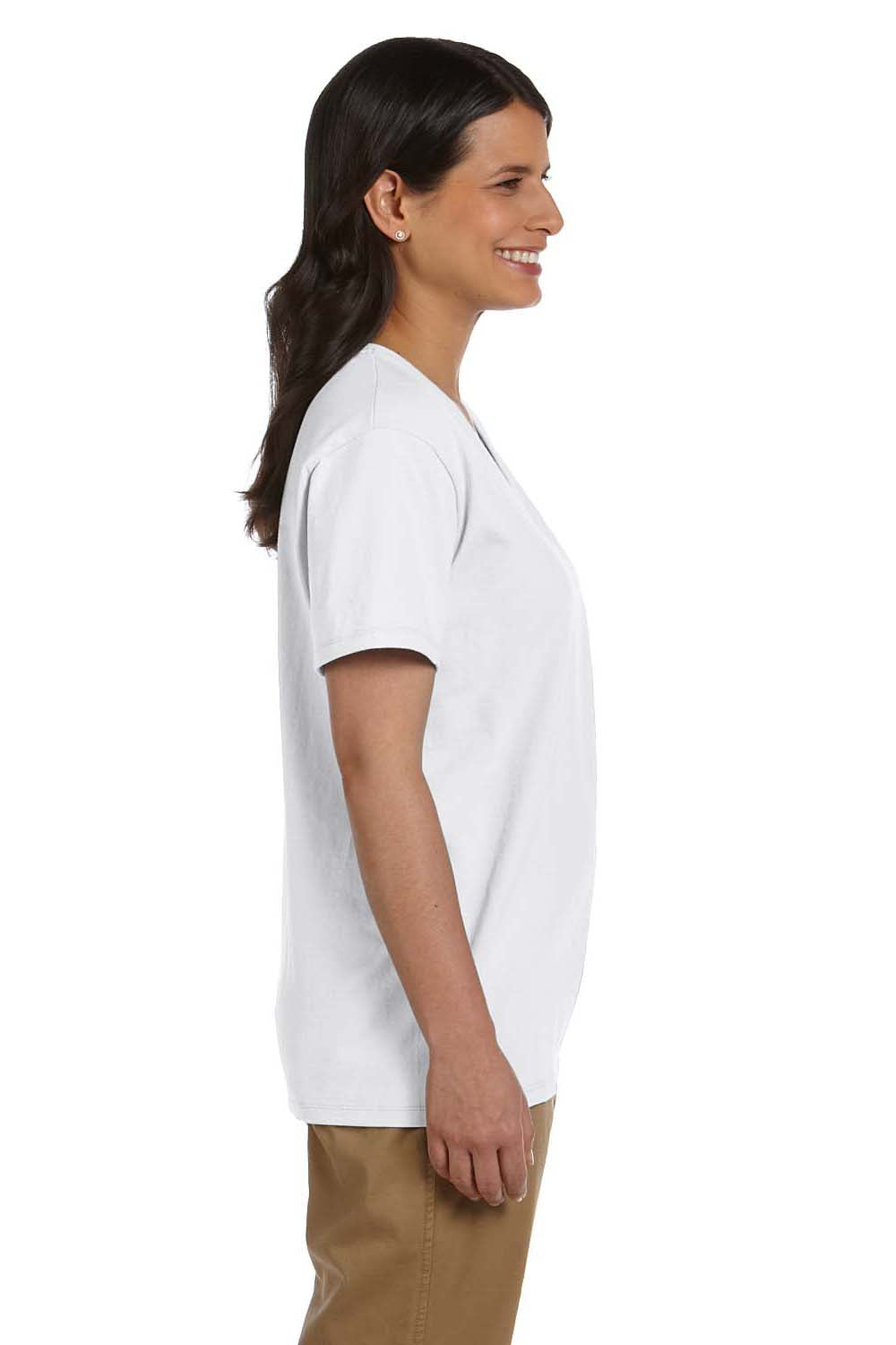 Hanes 5780 Womens ComfortSoft Short Sleeve V-Neck T-Shirt White Side