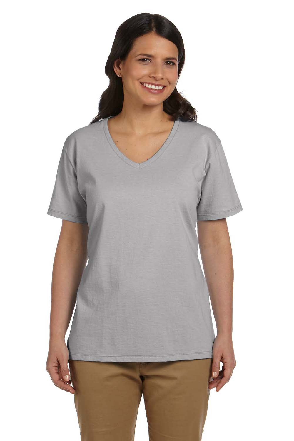 Hanes 5780 Womens ComfortSoft Short Sleeve V-Neck T-Shirt Light Steel Grey Front