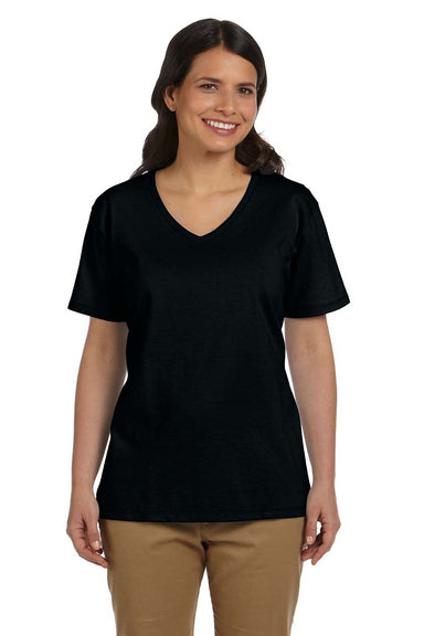 Hanes 5780 Womens ComfortSoft Short Sleeve V-Neck T-Shirt Black Front