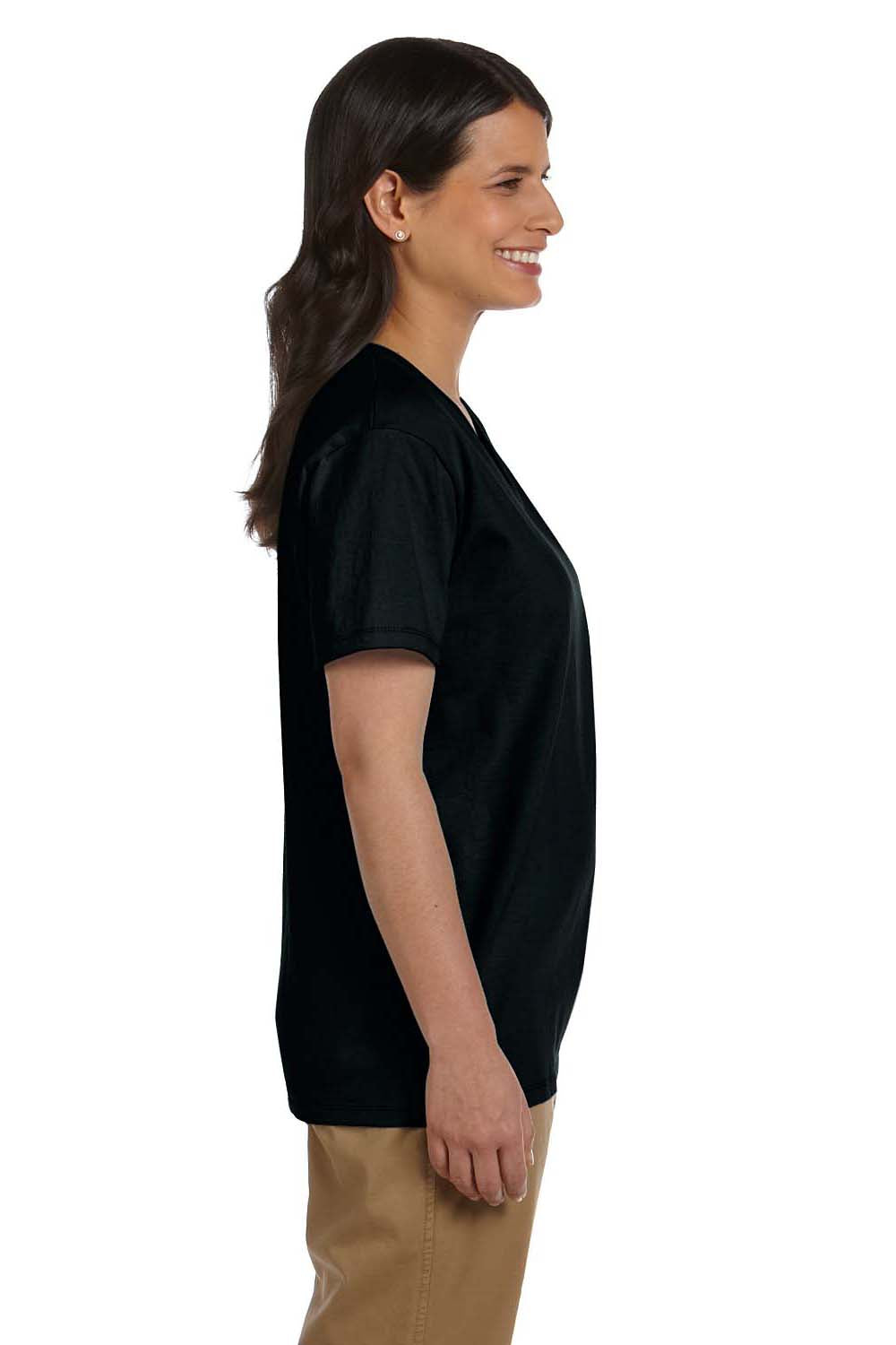 Hanes 5780 Womens ComfortSoft Short Sleeve V-Neck T-Shirt Black Side