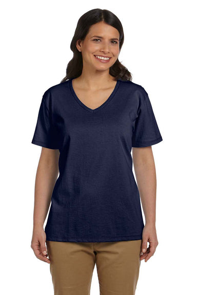 Hanes 5780 Womens ComfortSoft Short Sleeve V-Neck T-Shirt Navy Blue Front