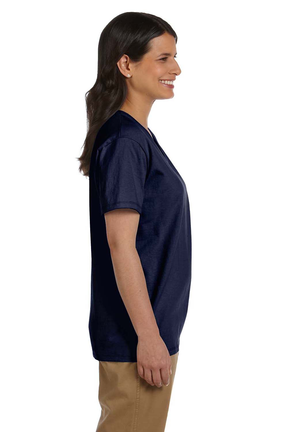 Hanes 5780 Womens ComfortSoft Short Sleeve V-Neck T-Shirt Navy Blue Side
