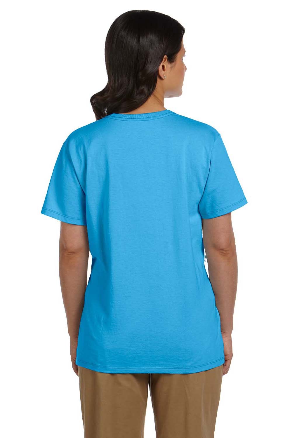 Hanes 5780 Womens ComfortSoft Short Sleeve V-Neck T-Shirt Aquatic Blue Back