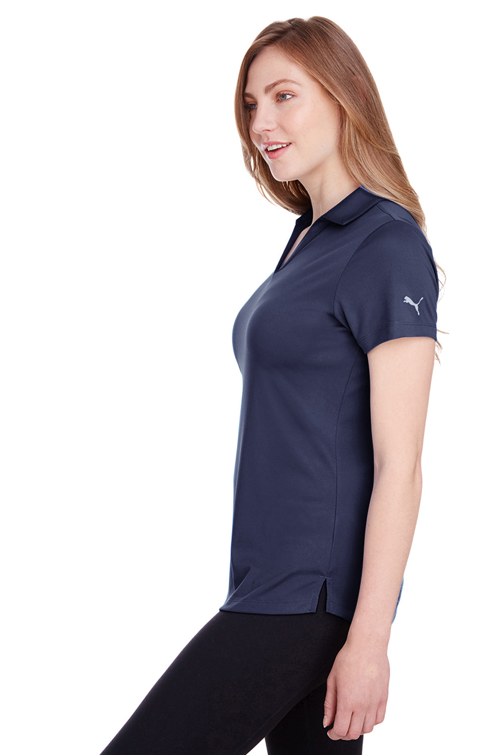 Puma 596800 Womens Icon Performance Moisture Wicking Short Sleeve Polo Shirt Navy Blue Side