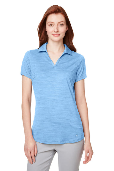 Puma 597695 Womens Cloudspun Free Short Sleeve Polo Shirt Heather Placid Blue Front