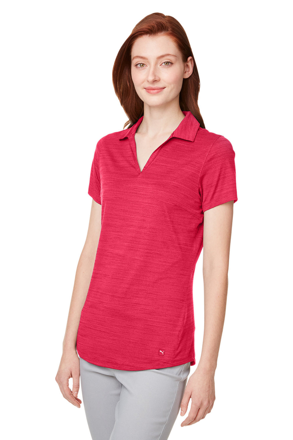 Puma 597695 Womens Cloudspun Free Short Sleeve Polo Shirt Heather Teaberry Red 3Q