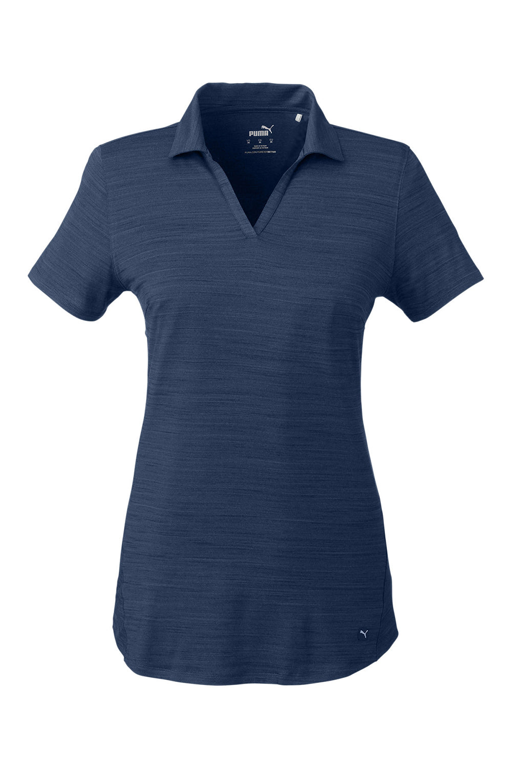 Puma 597695 Womens Cloudspun Free Short Sleeve Polo Shirt Heather Navy Blue Flat Front
