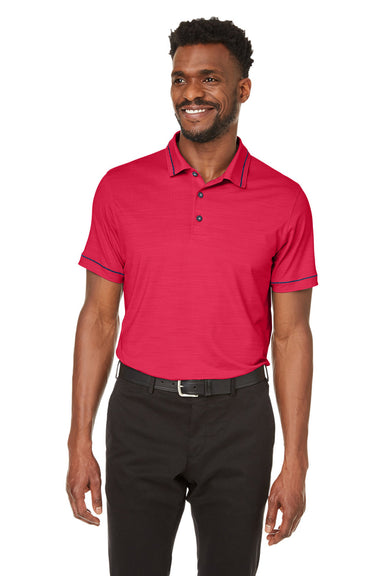 Puma 599117 Mens Cloudspun Monarch Short Sleeve Polo Shirt Heather Teaberry Red/Navy Blue Front
