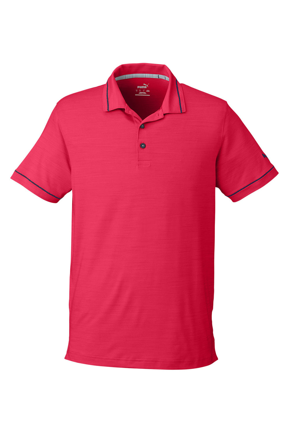 Puma 599117 Mens Cloudspun Monarch Short Sleeve Polo Shirt Heather Teaberry Red/Navy Blue Flat Front