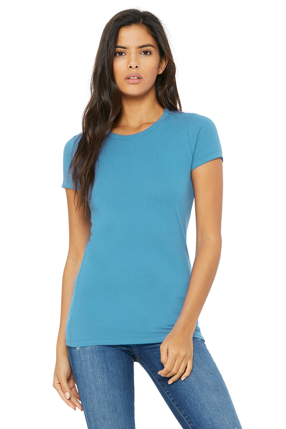 Bella + Canvas 6004 Womens The Favorite Short Sleeve Crewneck T-Shirt Heather Aqua Blue Front